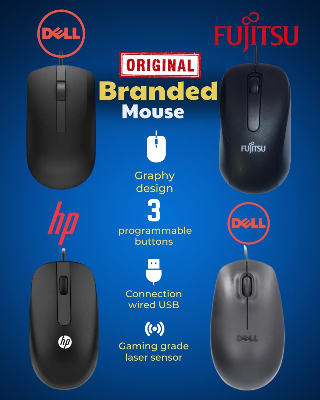 High-Speed Wired USB Mouse - Dell, HP, Fujitsu | Gaming-Grade Sensor | Ergonomic & Lightweight Design | 3 Buttons for Easy Control | Universal Compatibility | Smooth & Fast Performance