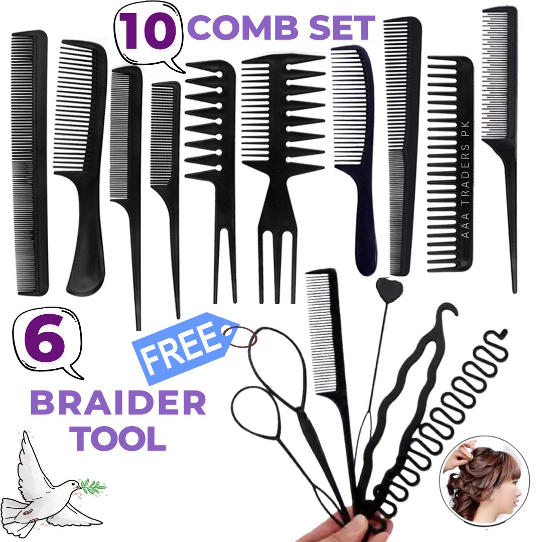 16/6Pcs Hair Style Braider Tool Set & Professional Salon Hair Comb Set Hairdressing Combs Set- Fashion Hair Accessories