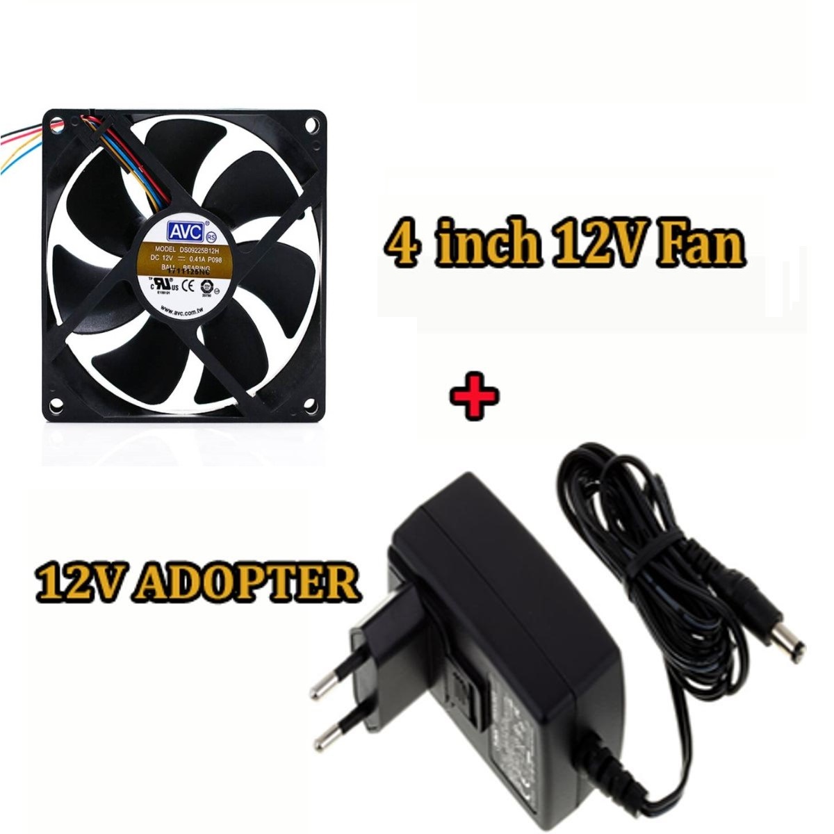 12V DC 4 Inch High Speed Cooling Fan - High Quality Computer Fan wIth 12V Adapter - Size: 92x92x25mm