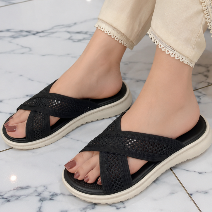 Ladies Medicated Slides | Comfortable Medicated Sandals | Soft & Cushioned Sole | Lightweight | Stylish Cross Strap Design | Soft Footbed | Daily Wear Women House Slippers