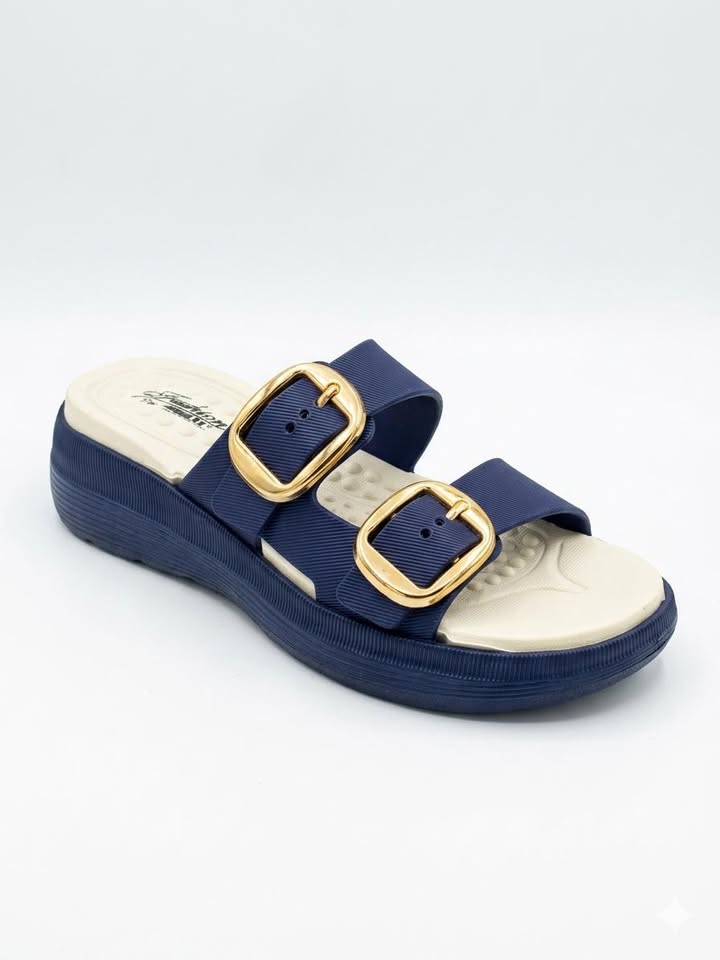 Women Double Buckle Sandals Casual Soft Platform Slippers Trendy Stylish Chappal for Girls Comfortable Summer Footwear Ladies Slip On Slides Fashion Wedge Sandals Lightweight Indoor Outdoor Pink
