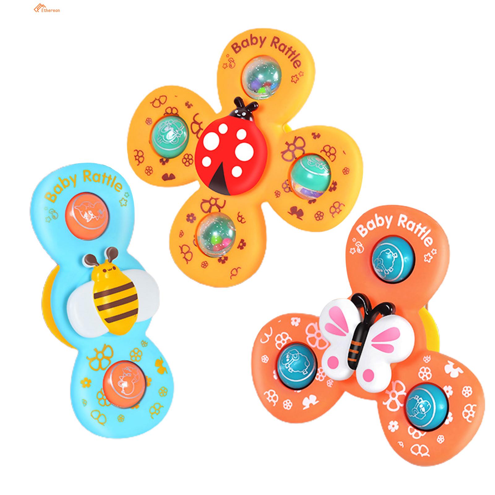 Ethereon Spinning Fidget Toy 3pcs Baby Spinner Bath Toy Set with Suction Cup Fun Animal