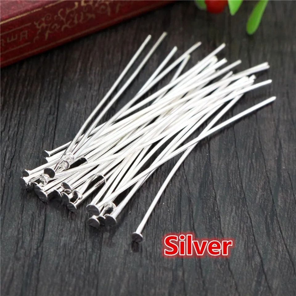 100 Pcs Pack (Golden & Silver) Metal Head Pins For Jewelry Making - 30mm - Flat Head Pins Craft Findings For DIY Earrings, Beading & Charms