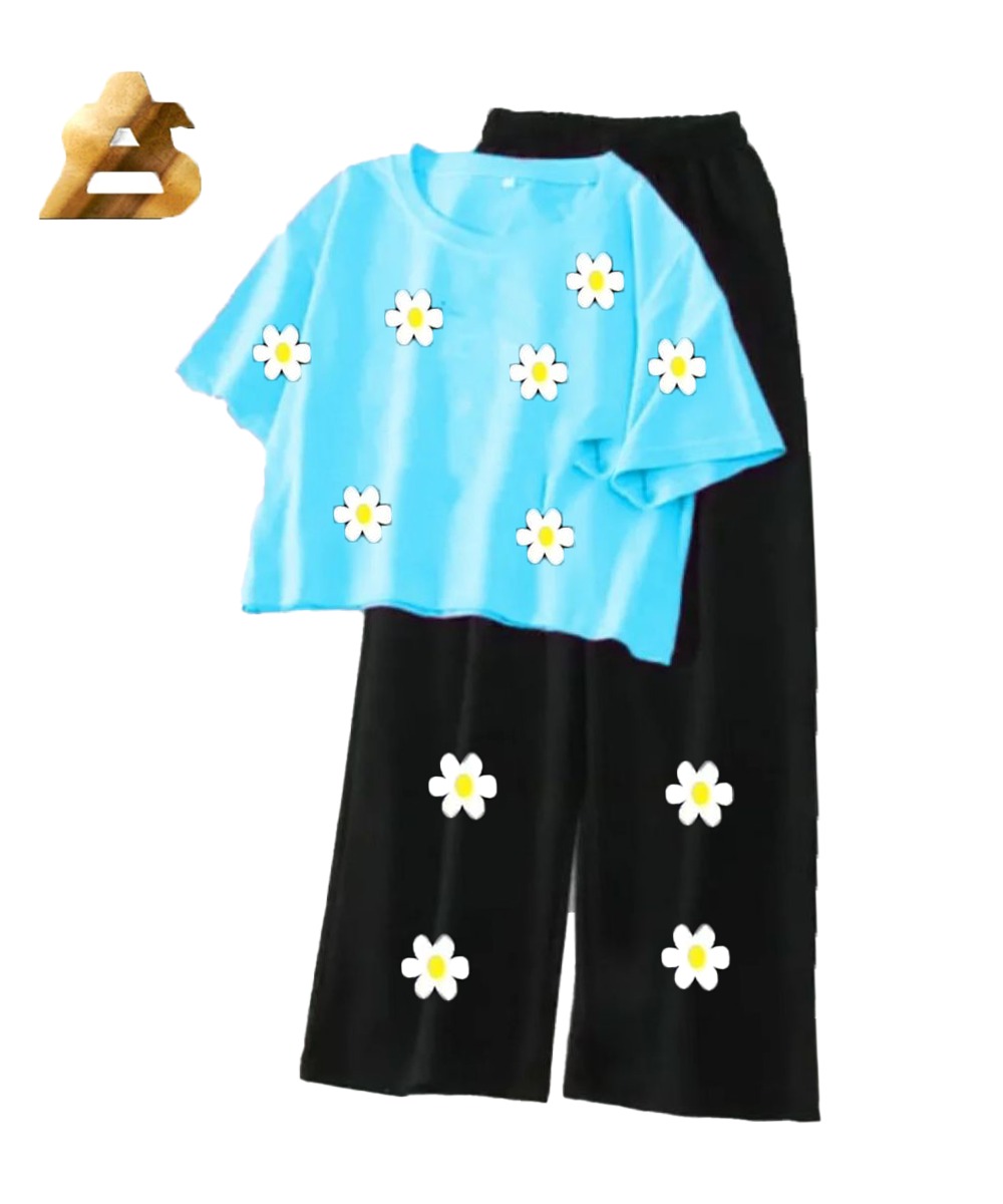 Palazzo Pants and Crop Top Set for Women  Summer High Quality Fabric Casual Short Sleeve Style Multiple Colors Available
