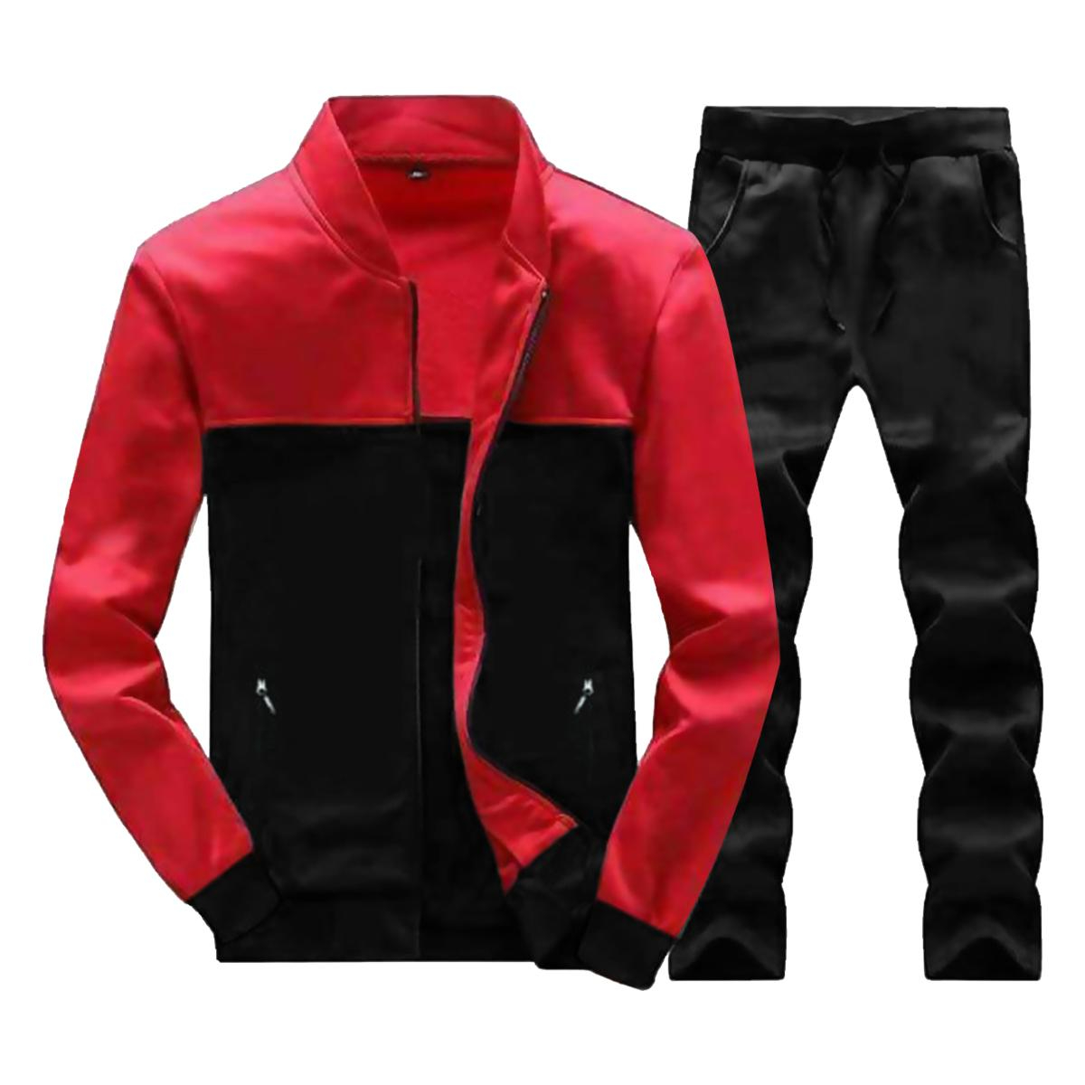 Black & Red Stand Collar Pannel Tracksuit For Men Sale Dhamakaa