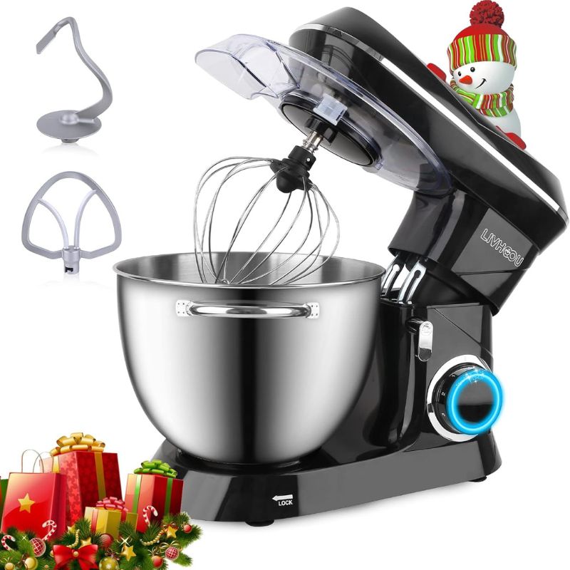 LIVHOOU Stand Mixer Food Mixer 8L Electric Kitchen Mixer Standing Mixer With Dough Hook Whisk Beater Stainless Steel Mixing Bowl For Baking 6 Speed Pulse Black Dishwasher Safe Daraz.pk