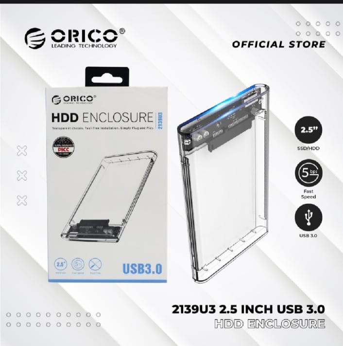 ORICO 2139U3-CR HDD Case 2.5 Inch Transparent SATA to USB 3.0 External Hard Drive Enclosure - Hard Drive Not Included