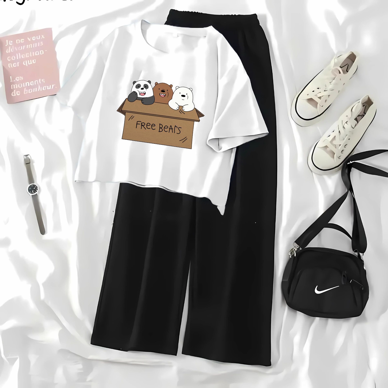 High-Quality Summer Printed Crop Top and Black Flapper Suit