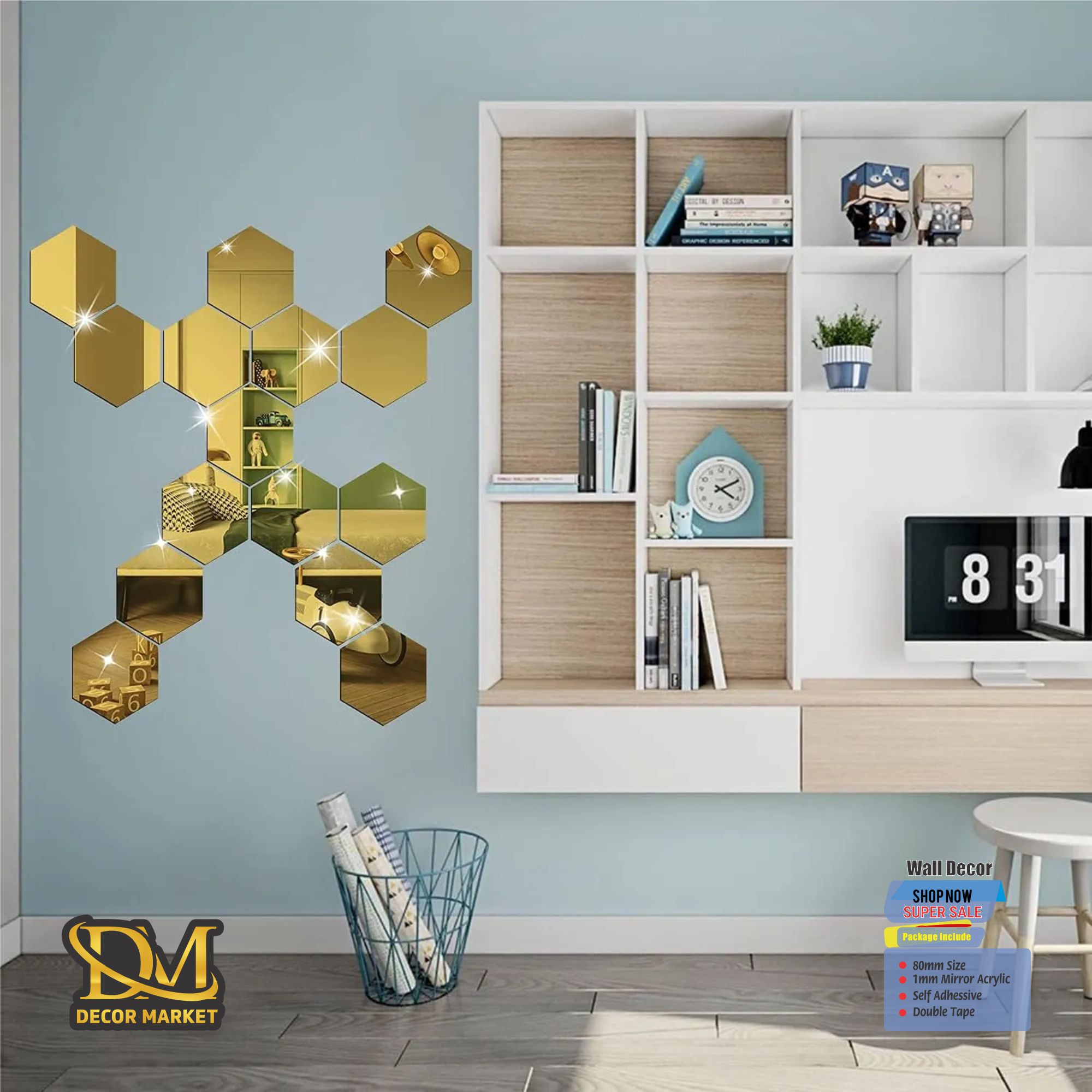 6pcs Hexagon 3D Mirror Wall Sticker Decal For Home Decor, Self-adhesive ...