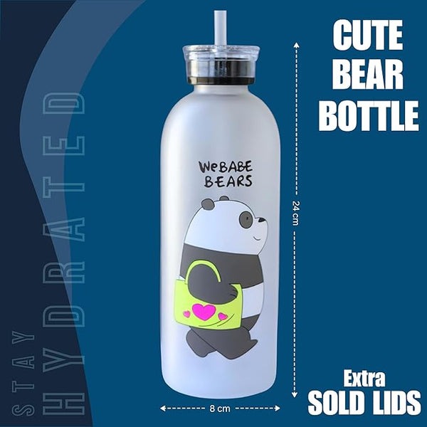 Water Bottles Cute Panda Bear Cup 1000ml With Straw Transparent Cartoon Water Bottle Drinkware Frosted Leak-proof Protein Shaker
