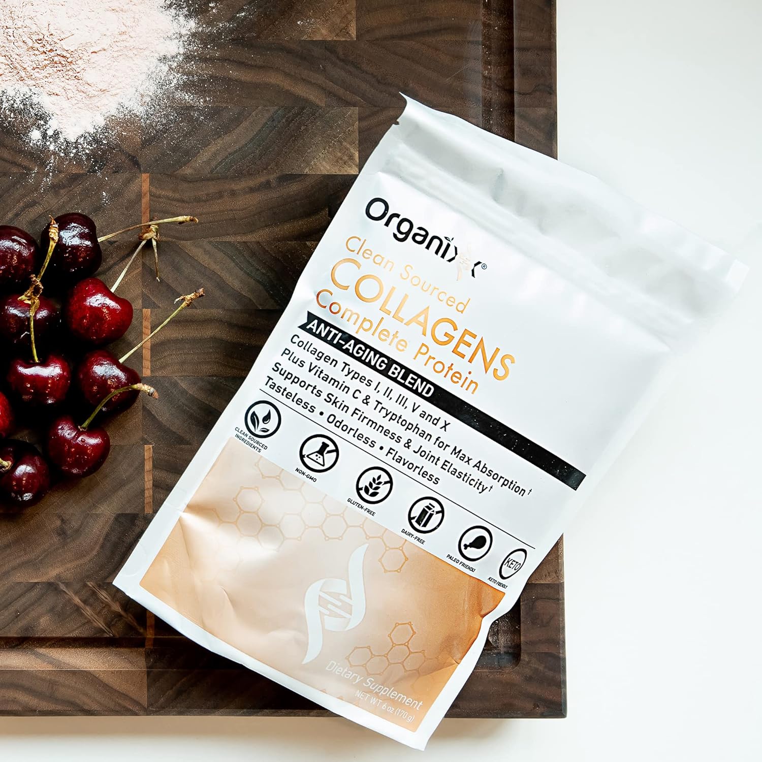 Organixx Clean Sourced Collagen Powder, Hydrolyzed Protein Powder Collagen Peptides with Vitamin C, and Types I, II, III, V, X, For Skin, Joints, Hair and Nails, Aging Support, Unflavored, 20 Servings 170gm