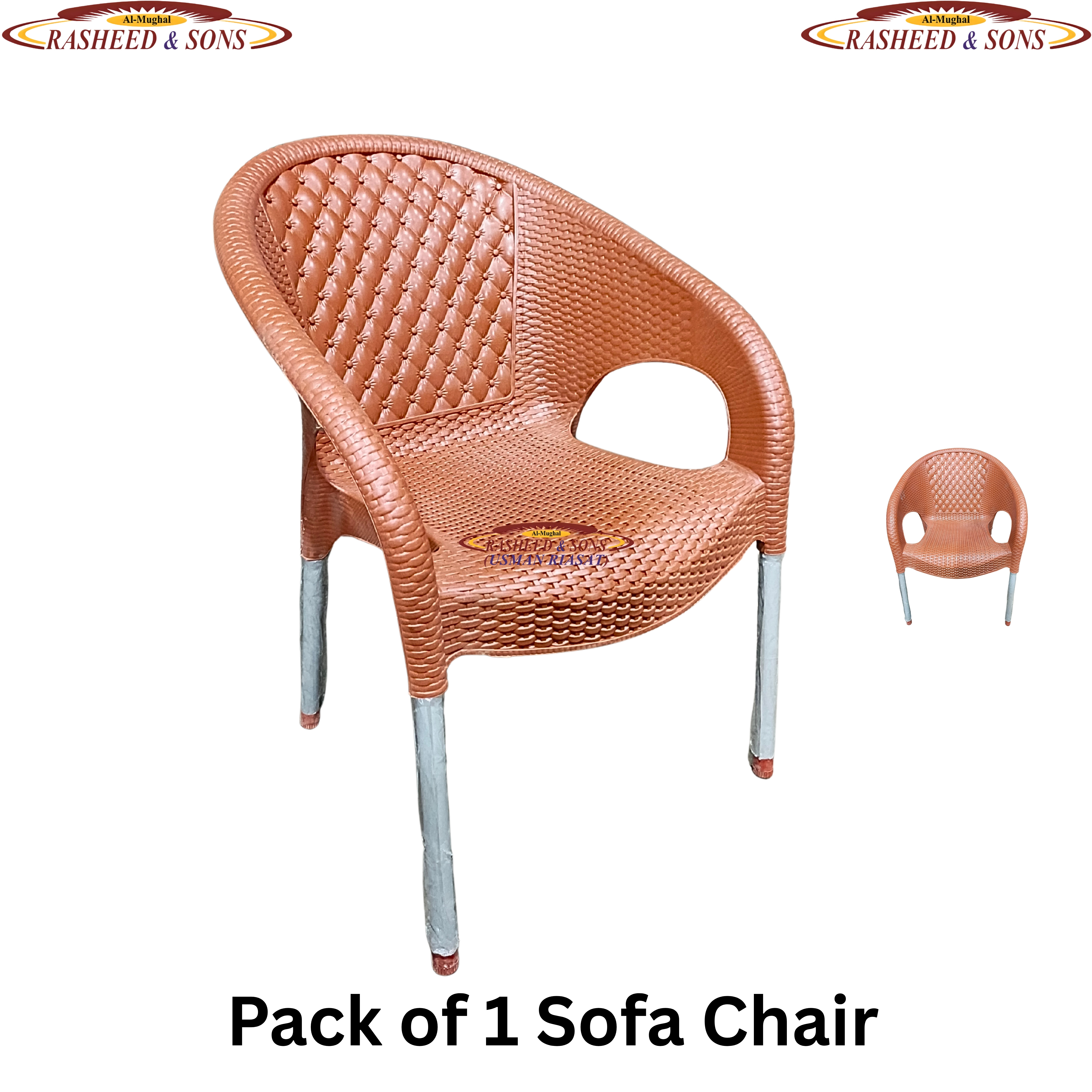 Luxury Rattan Style Plastic Chair with iron Legs – Heavy Duty Outdoor & Indoor Arm Chair for Garden, Patio, Lawn, Balcony & Living Room pack of 1,2,4,6 chairs set table fix or folding