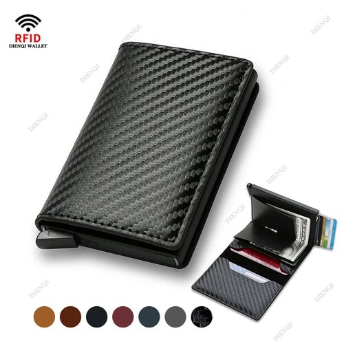 RFID Carbon Fiber Card Holder for Men | Slim Minimalist Wallet | RFID Blocking Metal Card Holder - Pop-Up Design | Coin Pocket