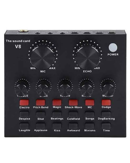 Mini V8 Sound Card & V10 Sound Card Bluetooth Audio Mixer & Voice Changer - 12 Sound Effects Lithium Rechargeable Battery - For Live Streaming & Broadcasting & Podcast - Compatible With PC Computer  - Black