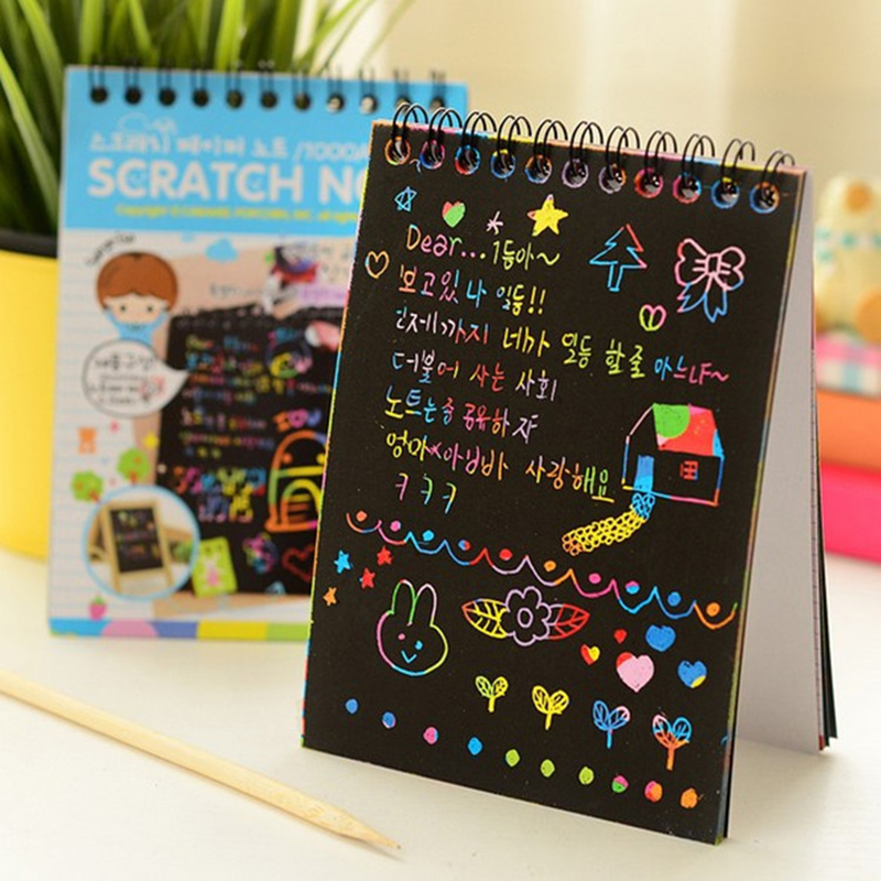 Rainbow Scratch Note Pad Scratch book with wooden Stick size 8 inches x ...