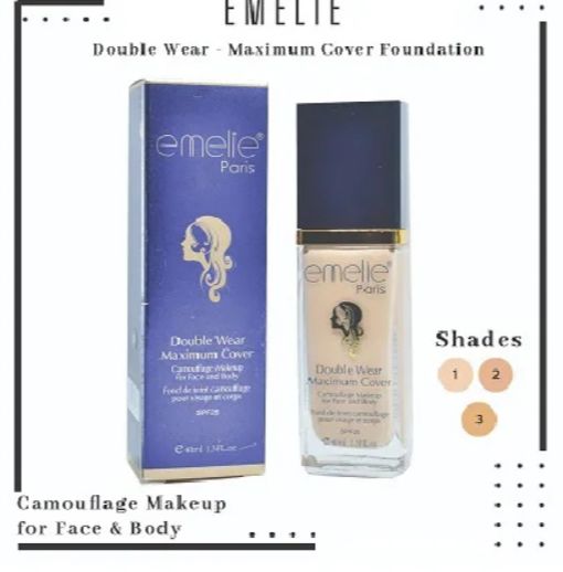 Emelie Double Wear Maximum Cover Foundation – Full Coverage Long Lasting Makeup Base – Oil Control Matte Finish Liquid Foundation for Smooth Flawless Skin