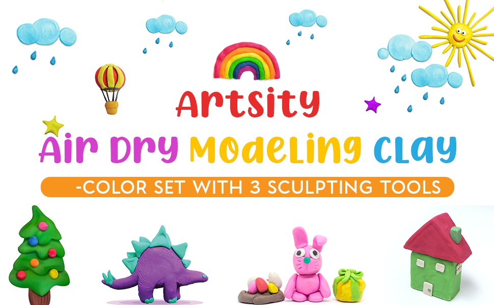 Artsity Air Dry Clay 24 Color Modeling Set with 3 Sculpting Tools