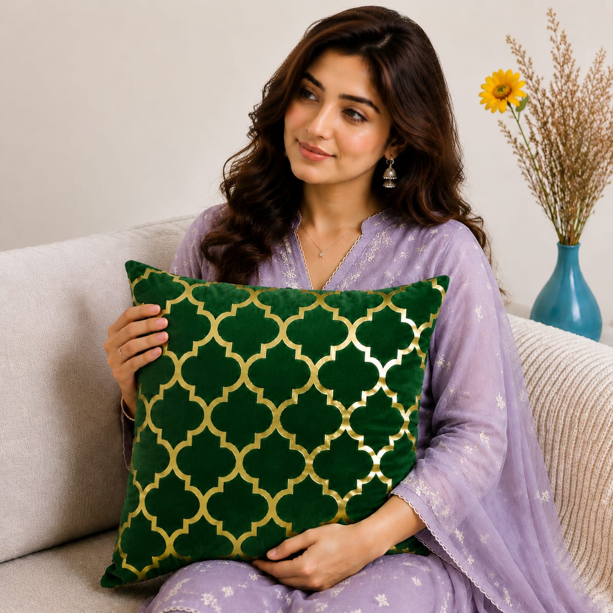 Elegant Geometric Pattern Velvet Cushion Cover 16x16 Inch Home Decor