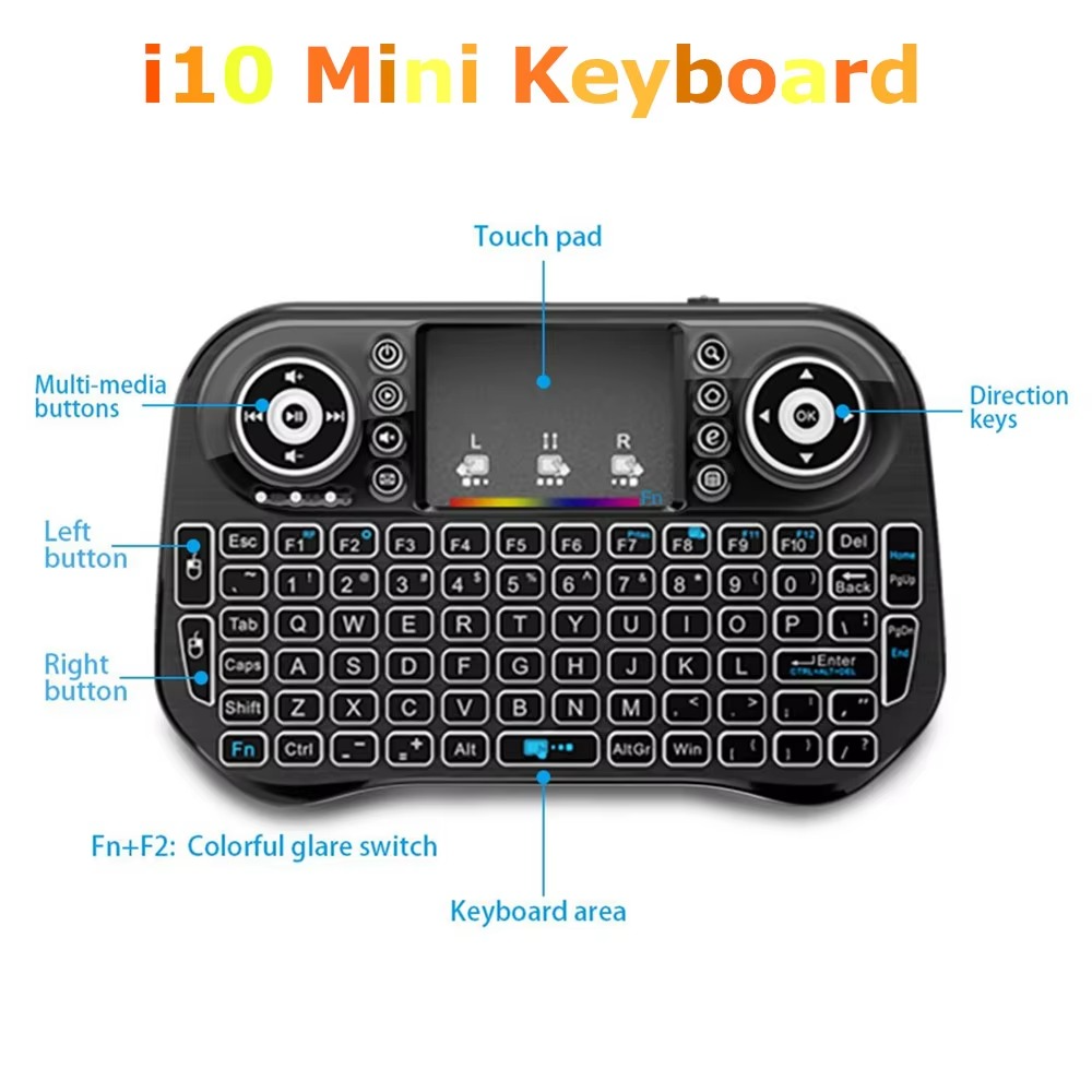i10 MINI Wireless Keyboard + Bluetooth Touchpad 7 Color Backlight Light 2.4GHZ Full Control For LCD / LED / TV / PC / Mobile / Laptop