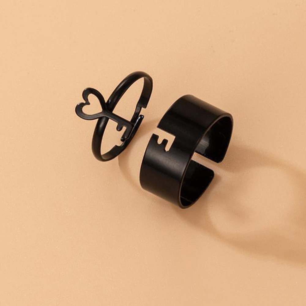 Lock and Key Couple Rings Size Adjustable