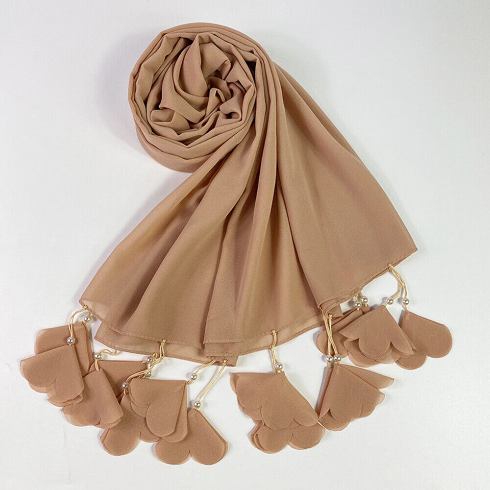 aldhani-Chiffon Hijab Scarf Women Head Wrap Shawls Flower Hijabs Tassel Scarves