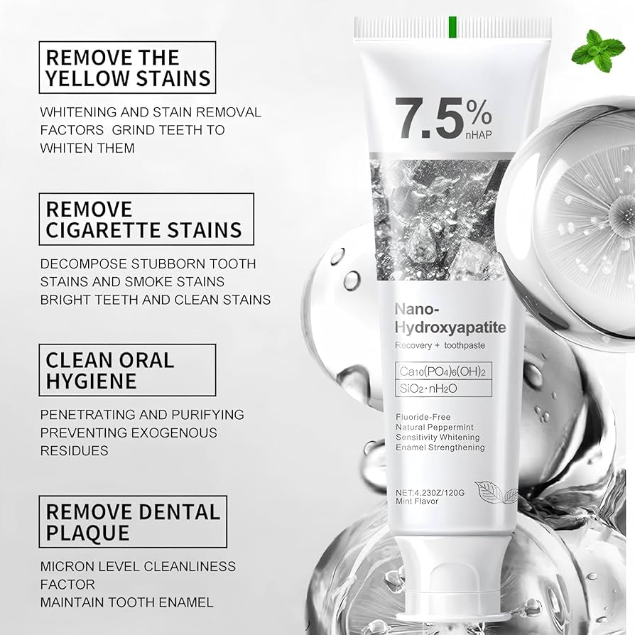 Holydeer 7.5% nHAP Nano-Hydroxyapatite Toothpaste | Fluoride-Free Enamel Repair Toothpaste | Sensitive Teeth Relief | Anti-Cavity Whitening Toothpaste | Fresh Mint Flavor | Daily Oral Care | 120g