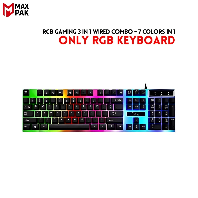 RGB Gaming Keyboard & Mouse Combo - 7 Colour Wired RGB Mouse and Keyboard Set - USB Wired Pack For PC & Laptop - Black & White