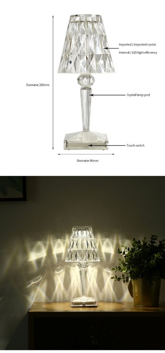 Vimite Touch Led Table Light Lamp Usb Rechargeable 3-Colors Dimming Crystal Diamond Desk Lamp Lampshade Night Light For Bedroom Room Bedside Home Decoration