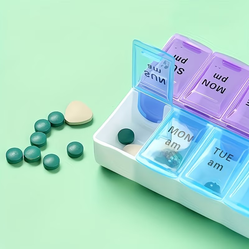 Compact 7-Day Pill Organizer with Double Row Design - Large Capacity, 14 Compartments, Easy Open Lid Medicine Storage Box