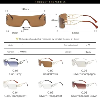 New Punk One Piece Sunglasses Women 2000'S Brand Designer Y2k Sunglasse Wrap  Around Sunshade Glasses Men Eyewear Goggles lentes
