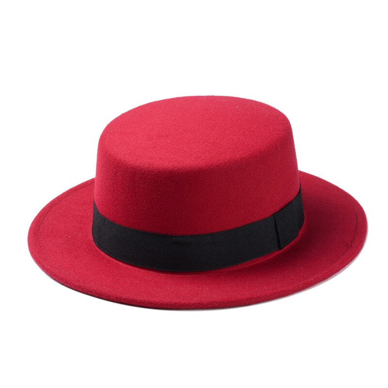 Fashion Wool Boater Flat Top Hat For 