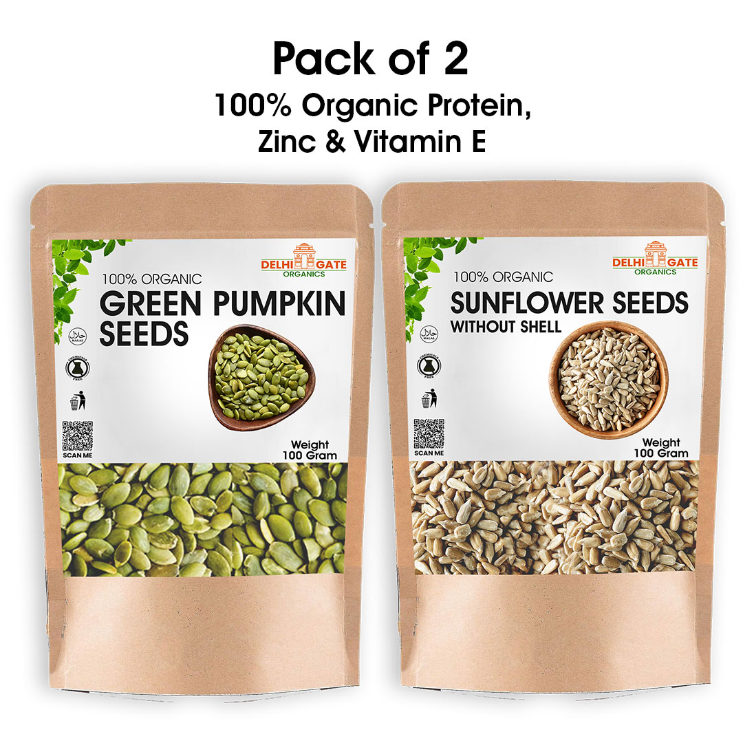 Pack of 2 – Green Pumpkin Seeds Without Shell & Sunflower Seeds Without Shell | High Protein & Fiber Superfood Combo | Delhi Gate Organics