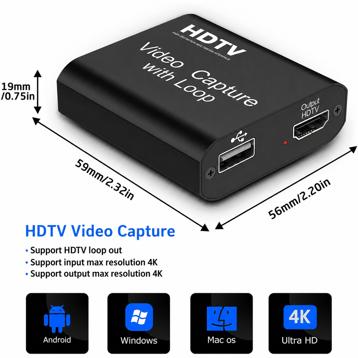 USB 3.0 4K HDMI Video Capture Card Full HD 1080P for Game Recording, Live Streaming (USB-3.0 HDMI 4K Loop) Media Streaming Device.