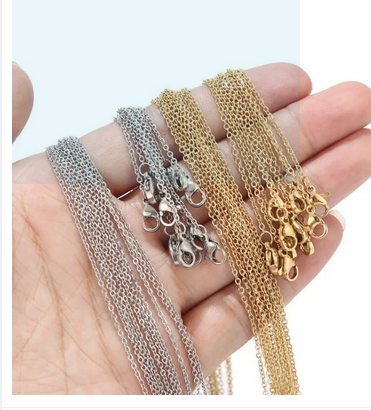 Raw Material  High-Quality Metal Chain12pcs/lot 1.5mm Width Stainless Steel Gold Flat Cable Chain Necklace