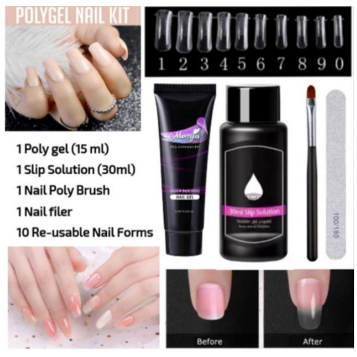 Polygel kit for Nail Art with Brush Slip solution and 5 PCs Shapers for Nail Extention Tools