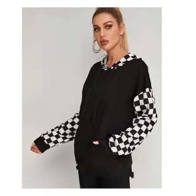 Black hoodie hotsell with checkered sleeves