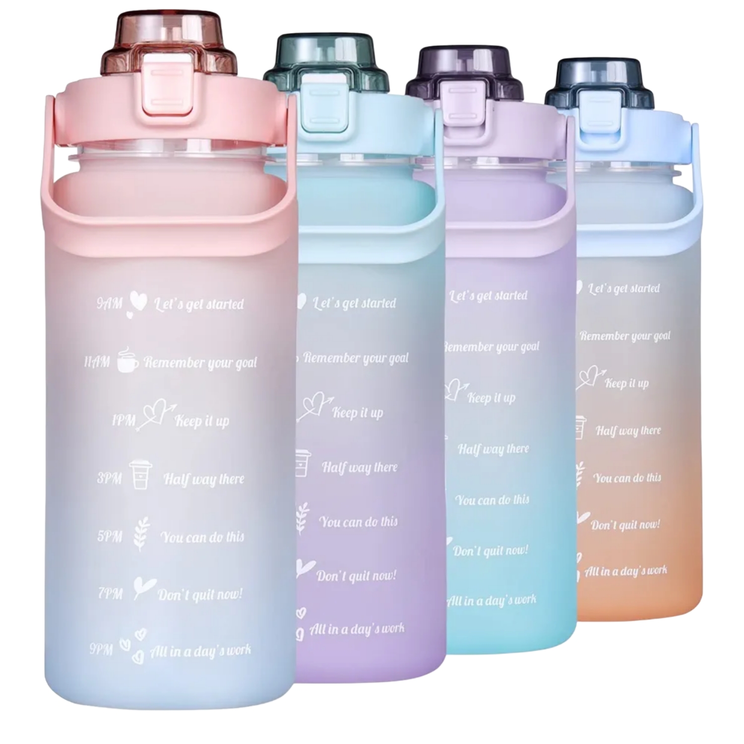 2000ml Motivational Water Bottle With Straw | 2L Gradient Color Drinking Water Bottle
