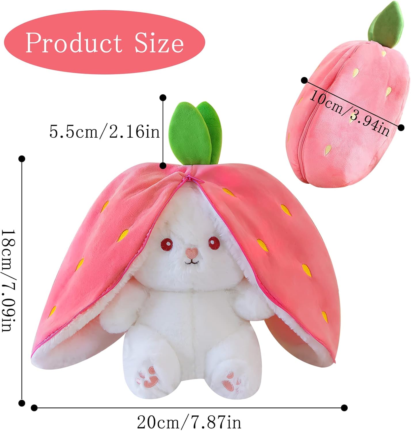 Rabbit Hide Hide, Strawberry Bunny Cushion Plush Toy, Easter Bunny Stuffed Plush Toy Rabbit, Rabbit Doll, Rabbit Plush Toy, Wrapped in Strawberry Gifts, 18 cm High (Rabbit)