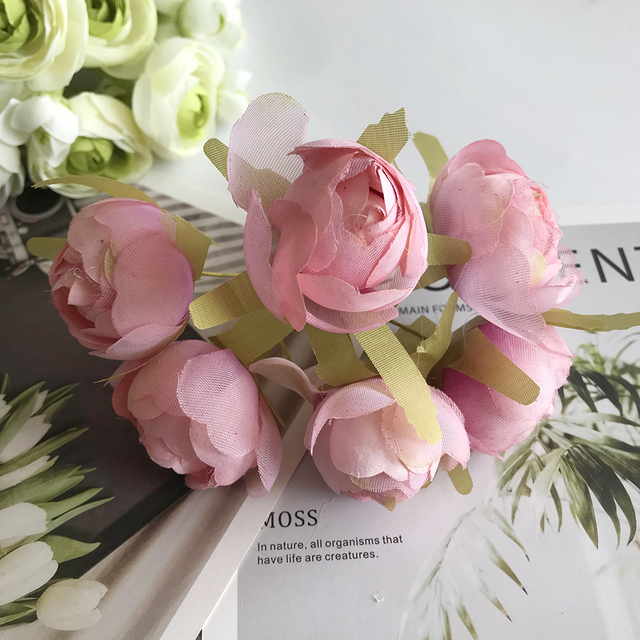 Artificial Mini Lotus Bunch Silk Flower Small Tea Rose Wedding Home