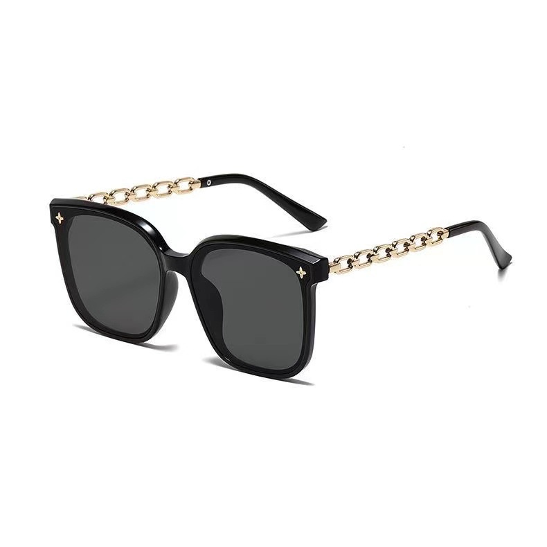 Korean Fashion UV Resistant Large Frame Gold Metal Sunglasses for Women Advanced Accessories Ins