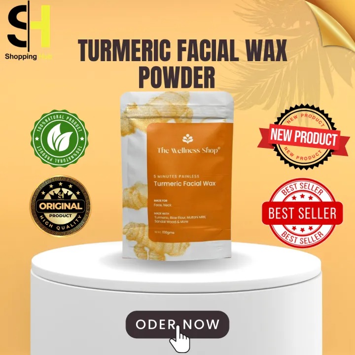 The Wellness Shop Natural Turmeric Wax Powder | Easy 5-Min Face Hair Removal | Herbal Hair Removal Powder | Smooth & Radiant Skin | 100g