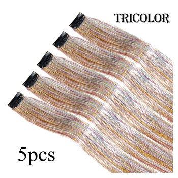 5Pcs Pack Sparkling Shiny Tinsel Hair Extensions - Tricolor