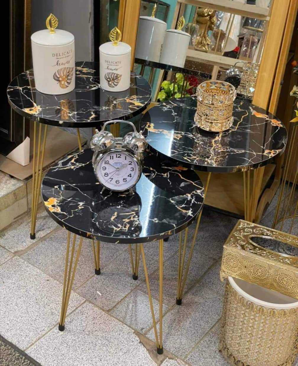 1 Pcs / Set of 3 Round Coffee Table HIGH Gloss Nesting End Tables - Round Wood Stacking Coffee Side Accent Tables with Metal Legs for Living Room, Home Office, Nightstands for Bedroom, Sturdy Easy Assembly - 3 Piece Nesting Table set for living Room