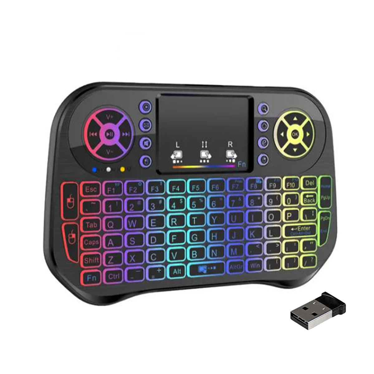 Energy - ENRG RGB Mini Wireless Keyboard + Bluetooth Dual Connection 2.4GHz Air Touchpad Mouse, Compatible With Android TV Box, Smart TV, PC Black