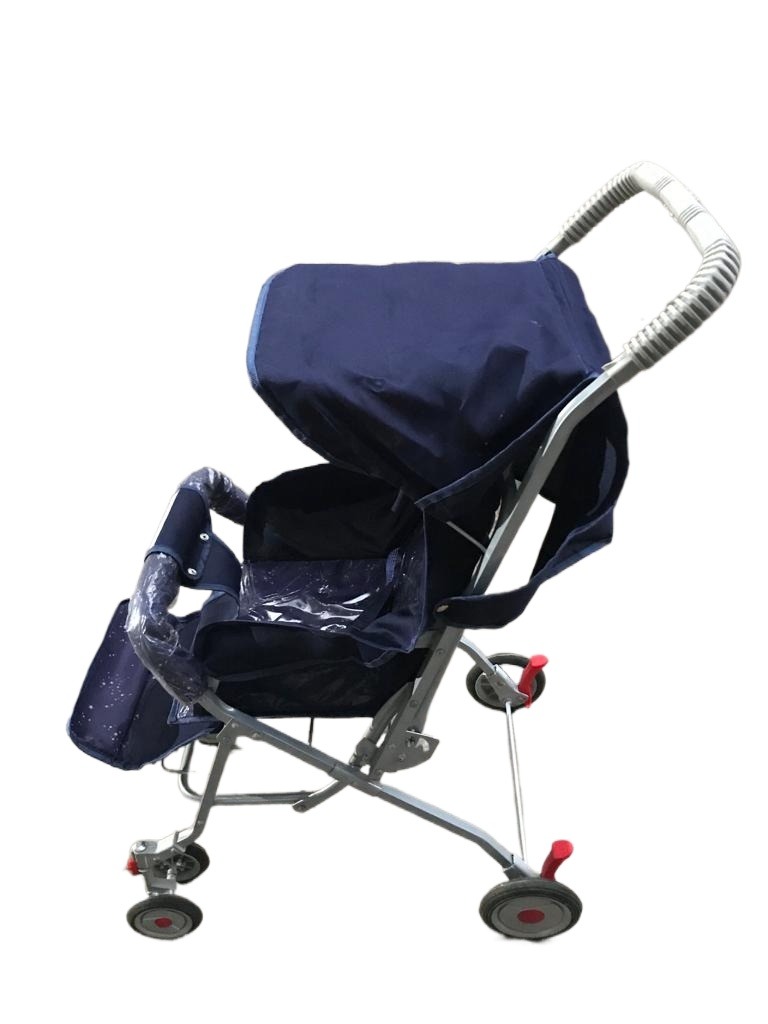 Alloy Foldable Baby Stroller Pram Sit  Bed Position For Newborn to 3 Years  Blue color with  6 Rubber Tyres