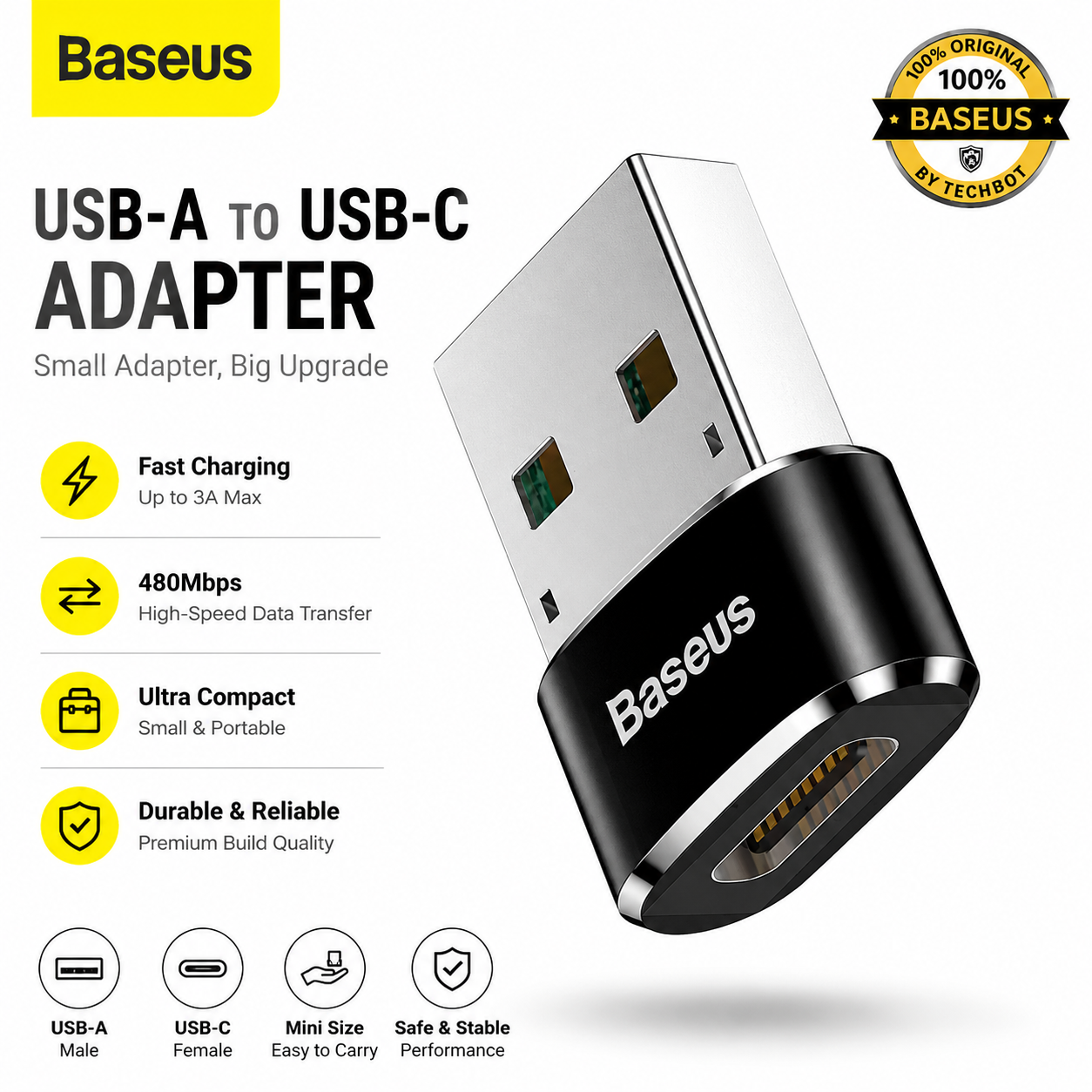 Baseus OTG Adapter – “USB Male to Type C Female ” & “Type-C Male to USB Female” OTG Type C Connector