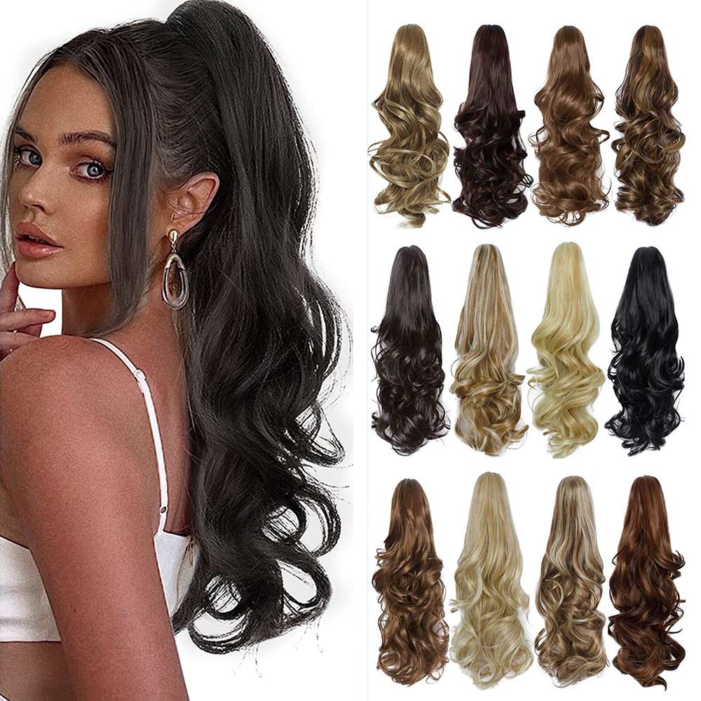 Synthetic 22inch Wavy Claw Clip On Ponytail Hair Extension Ponytail Extension Hair For Women Pony Tail Hair Hairpiece