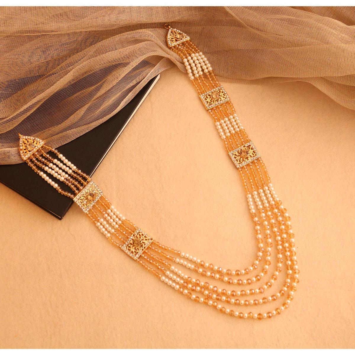 Traditional Pearl Beads Bridal Wear Necklace Earrings - Wedding Jewelry Set