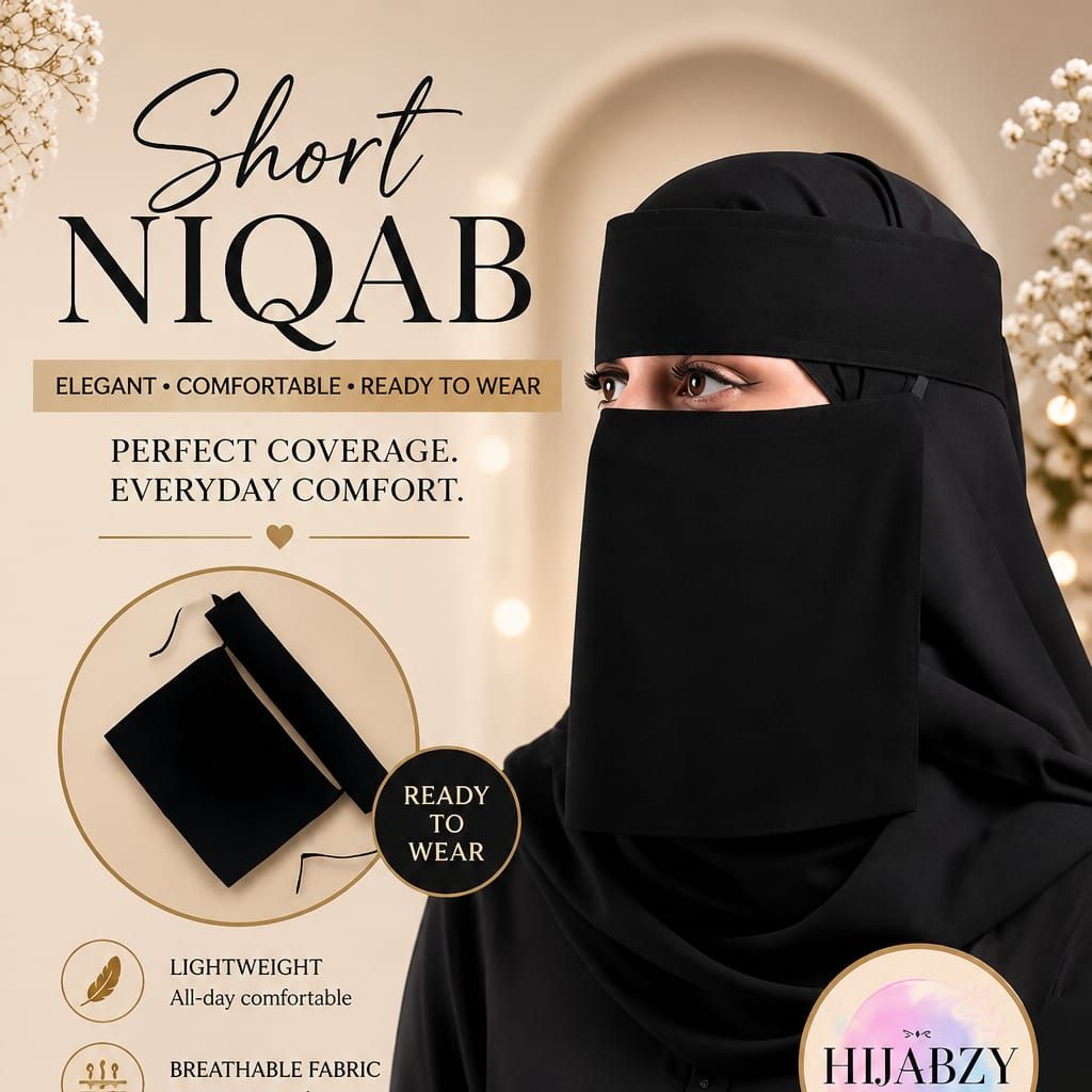 Short Length Forehead Saudi Niqab Ready-to-Wear Hijab, Extra Small, 7X11 High-Quality Lightweight Imported Chiffon and Georgette, Comfortable and Modest