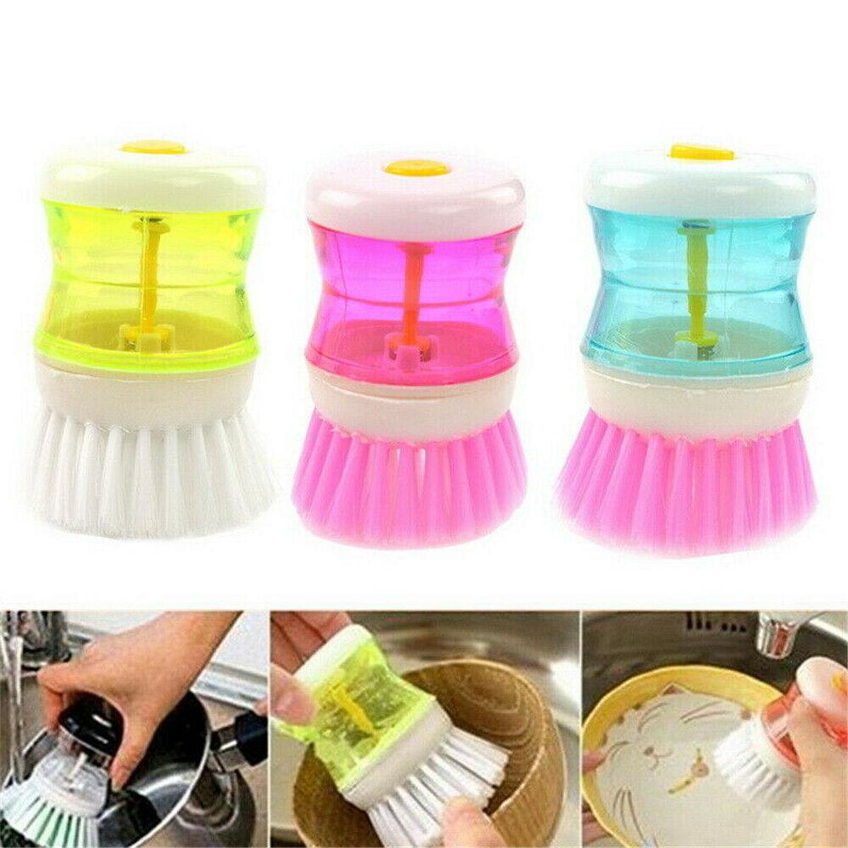 1pc Pink Kitchen Self-dispensing Liquid Soap Brush For Pot, Dish Cleaning